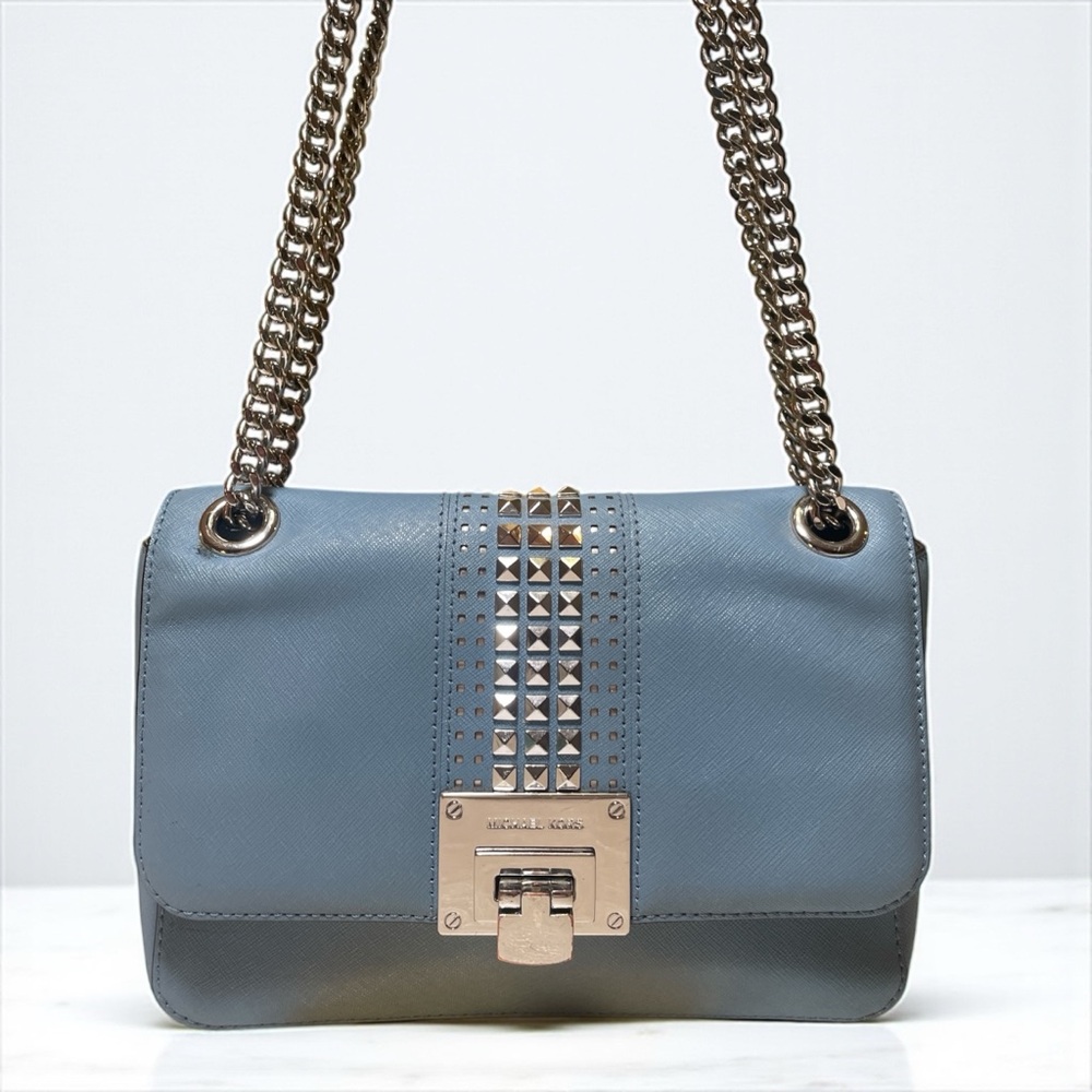 Michael Kors Tina Studded Shoulder in Light Blue & Silver